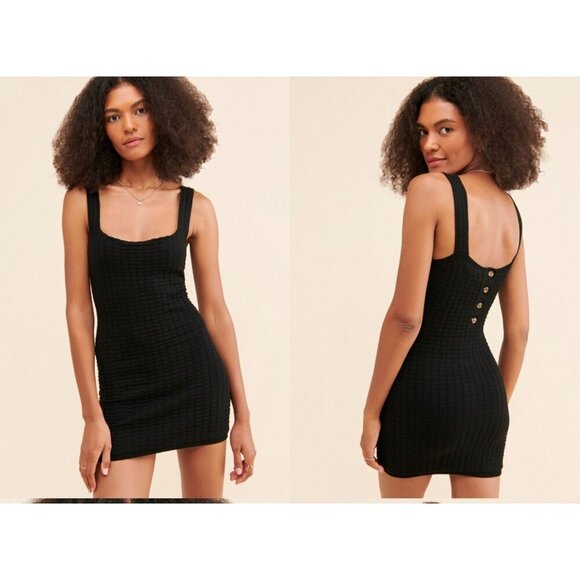 Free People Beach Short and Sweet Mini Dress Size M Black Ribbed Knit Button NEW - Picture 3 of 14